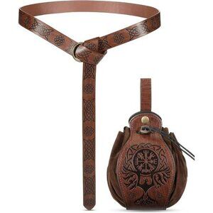 Medieval Viking Belt Pouch Set Faux Leather Renaissance Costume Accessories